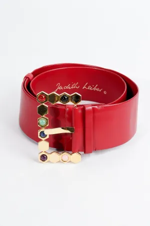 Leather Jeweled Buckle Belt