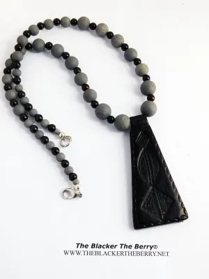 Leather Necklace Beaded Jewelry Gray Burgundy Unique Handmade