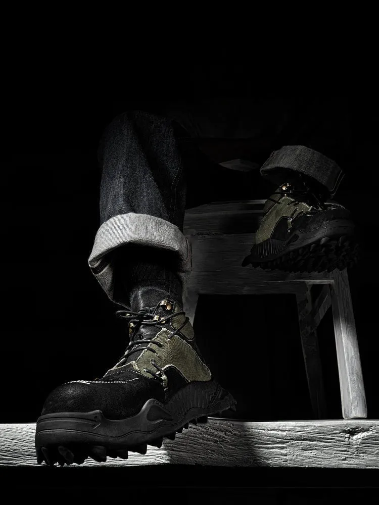 Leather patchwork mid-top high-end niche men's shoes