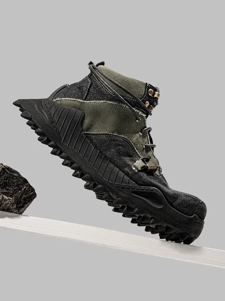 Leather patchwork mid-top high-end niche men's shoes