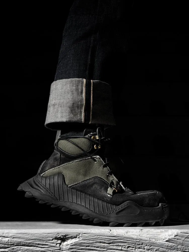 Leather patchwork mid-top high-end niche men's shoes