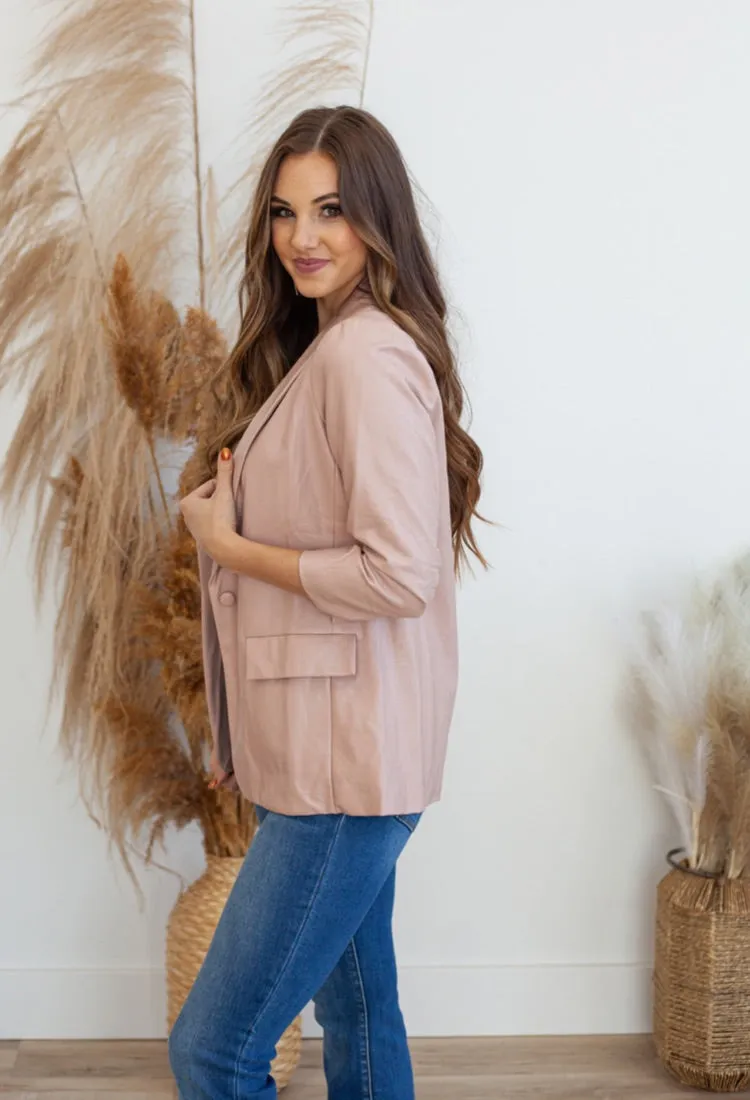 Leather Ruched Blazer