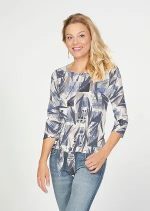 Leaves of Geo (7870) ~ French Terry Tie 3/4 Sleeve Top