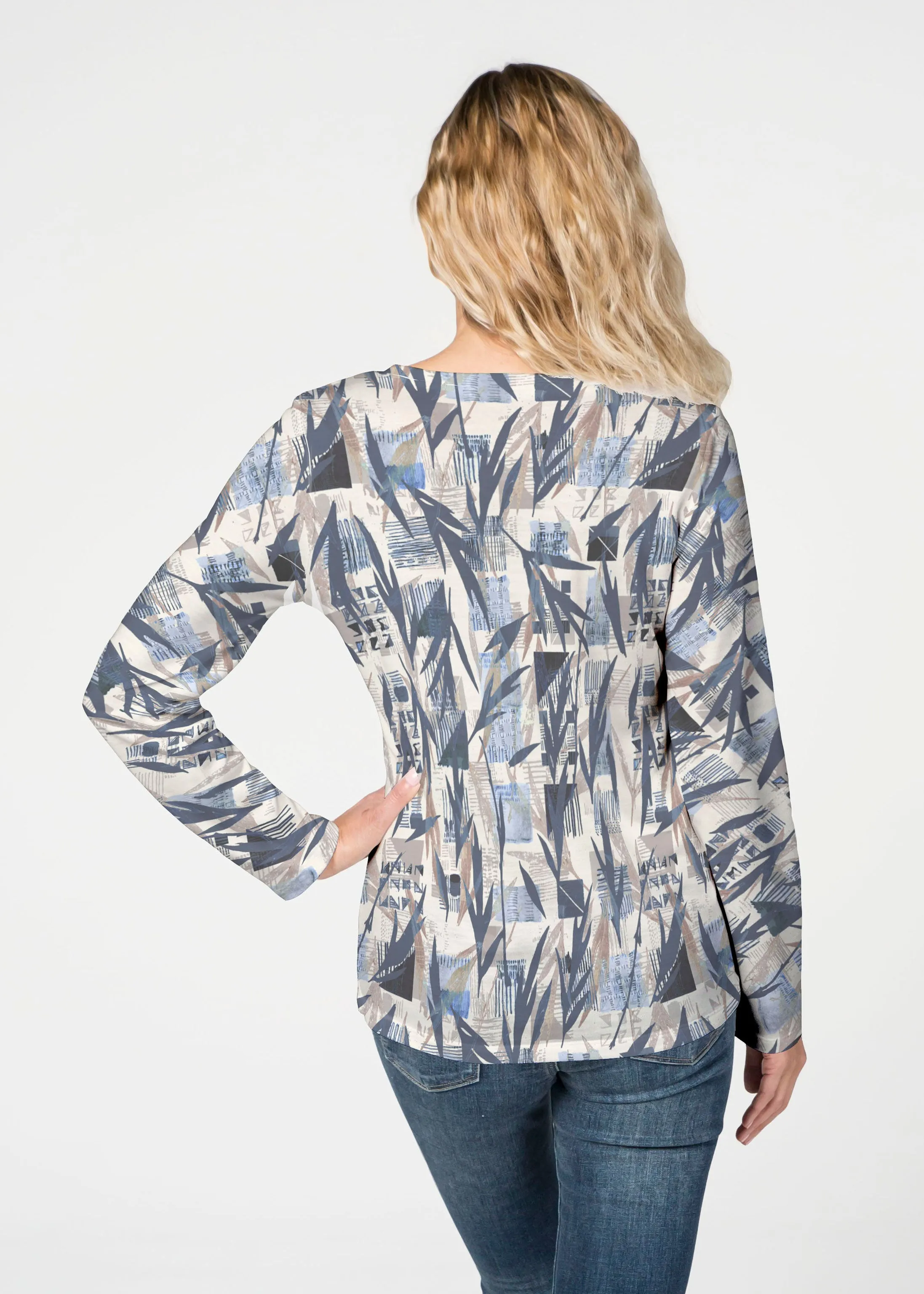 Leaves of Geo (7870) ~ French Terry V-neck Top