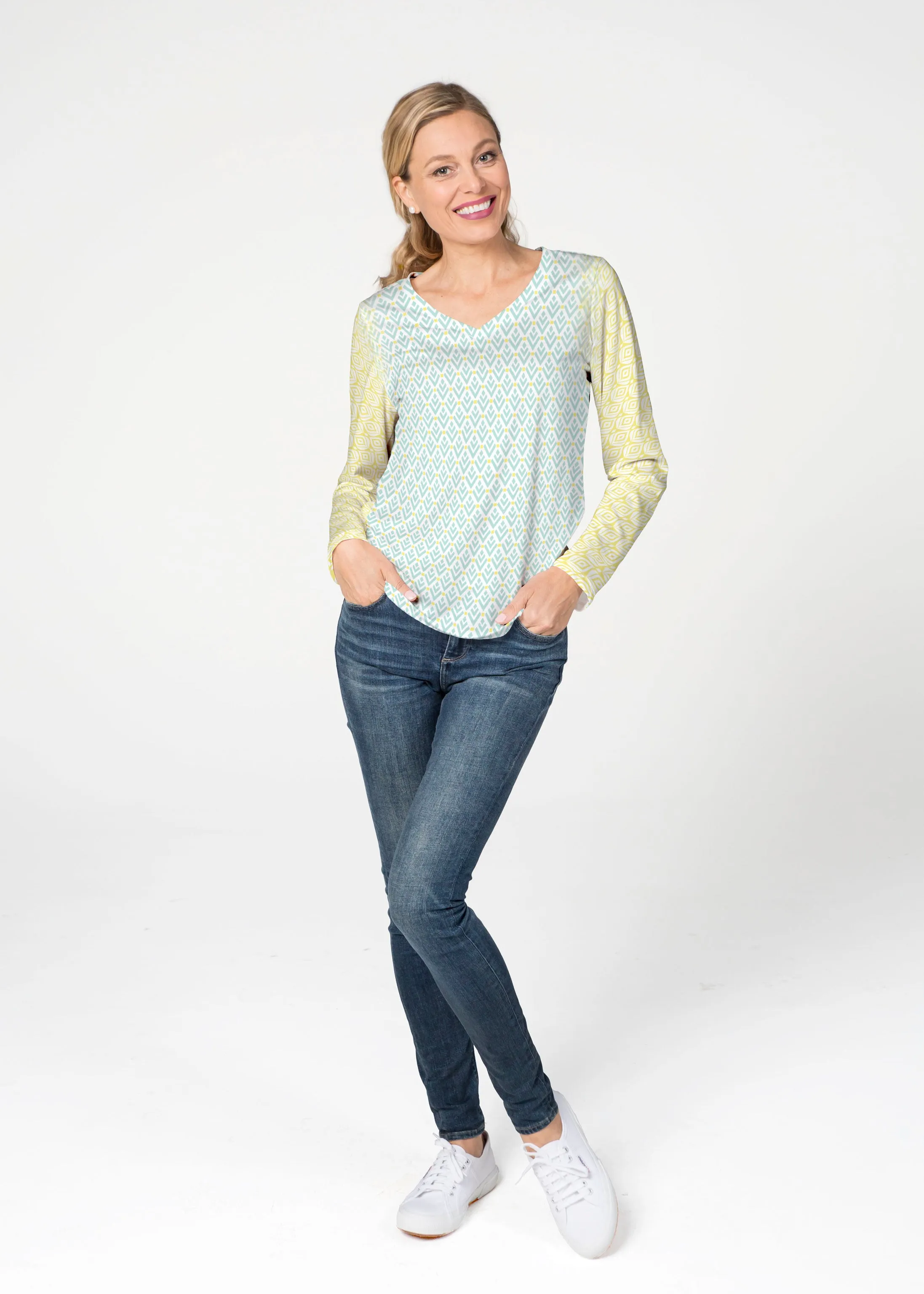 Lemon Drop (13575) ~ French Terry V-neck Top