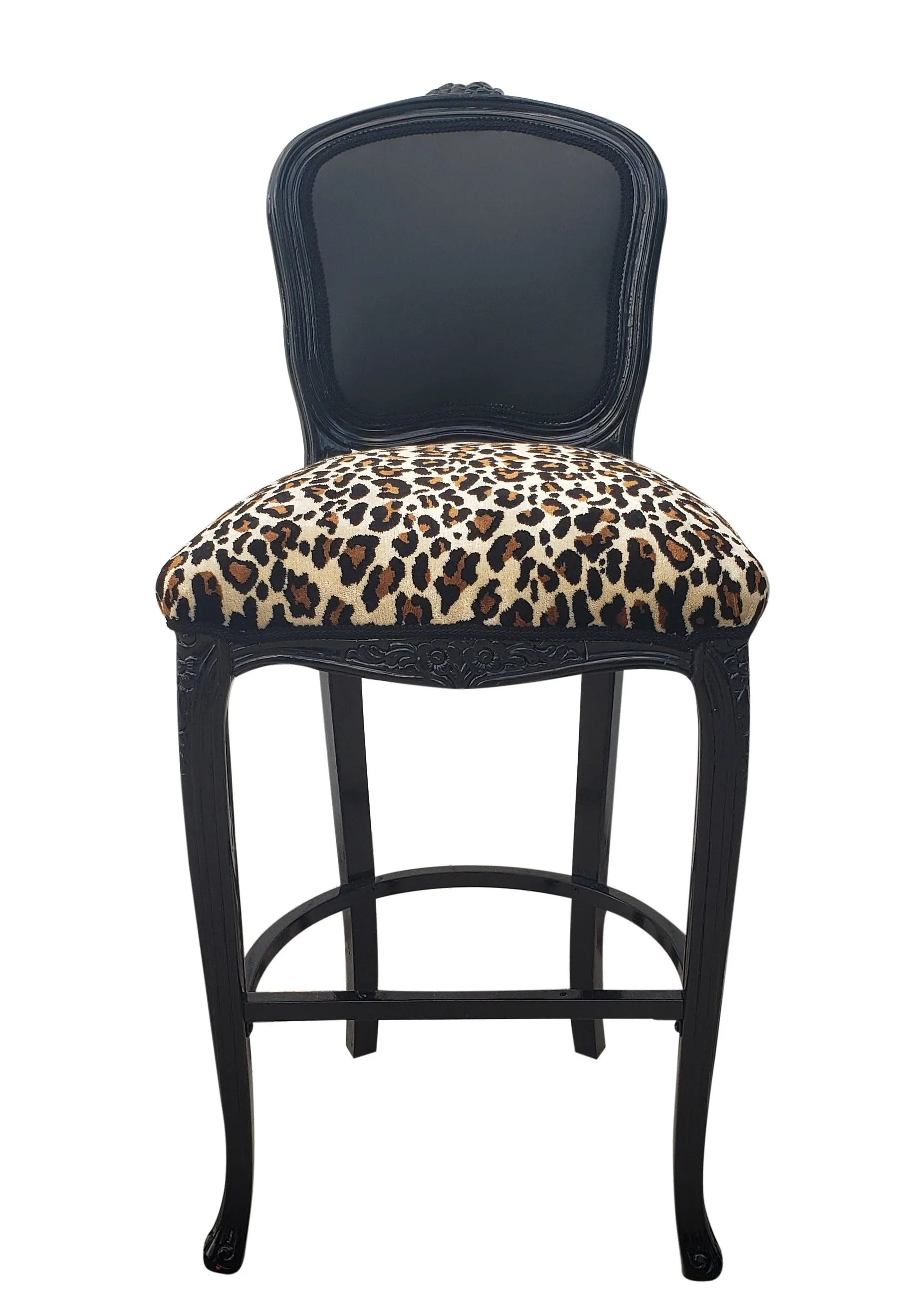 Leopard Bar Chairs - Baroque Louis XV Style Barstools - Pair