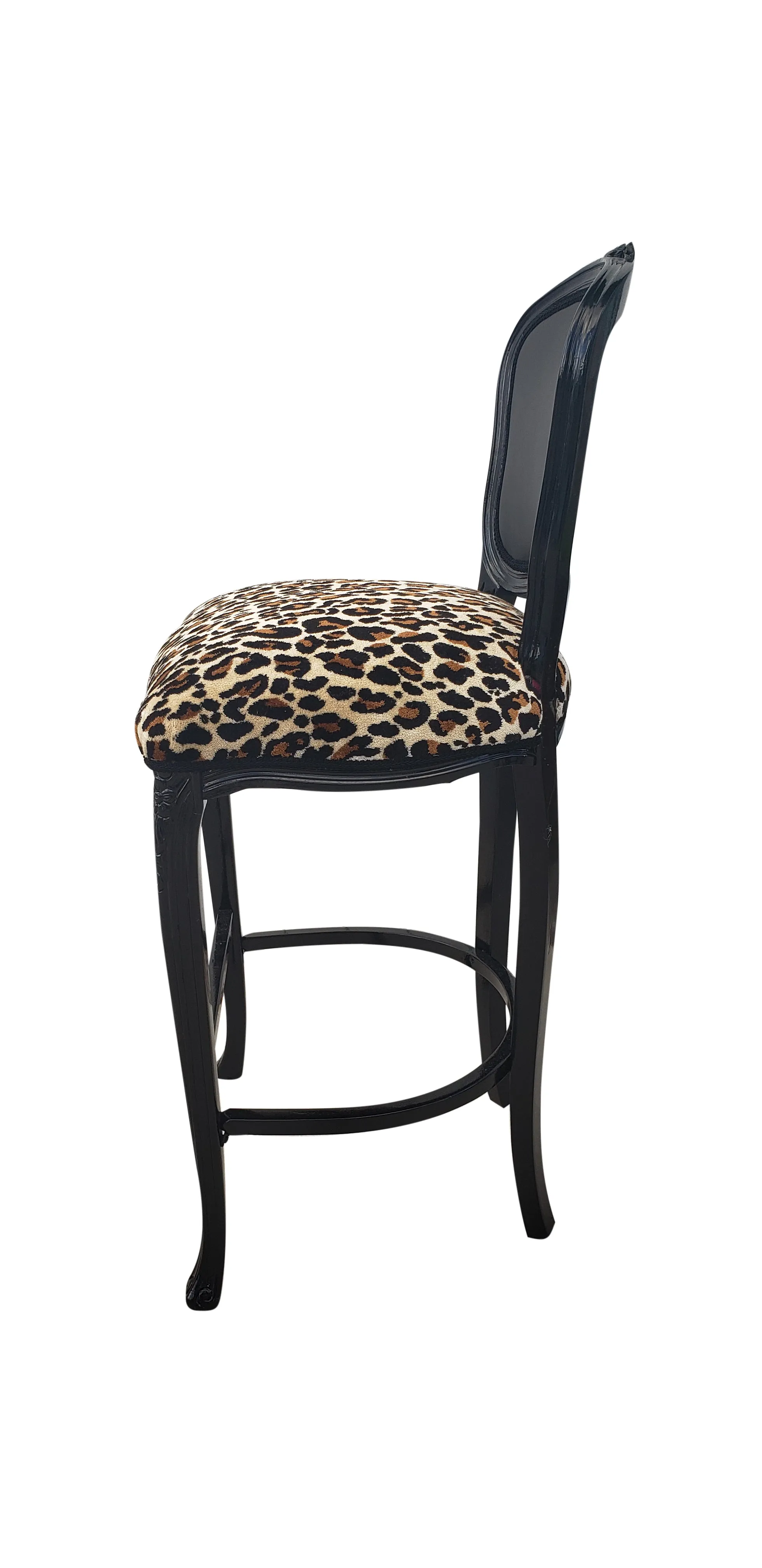 Leopard Bar Chairs - Baroque Louis XV Style Barstools - Pair