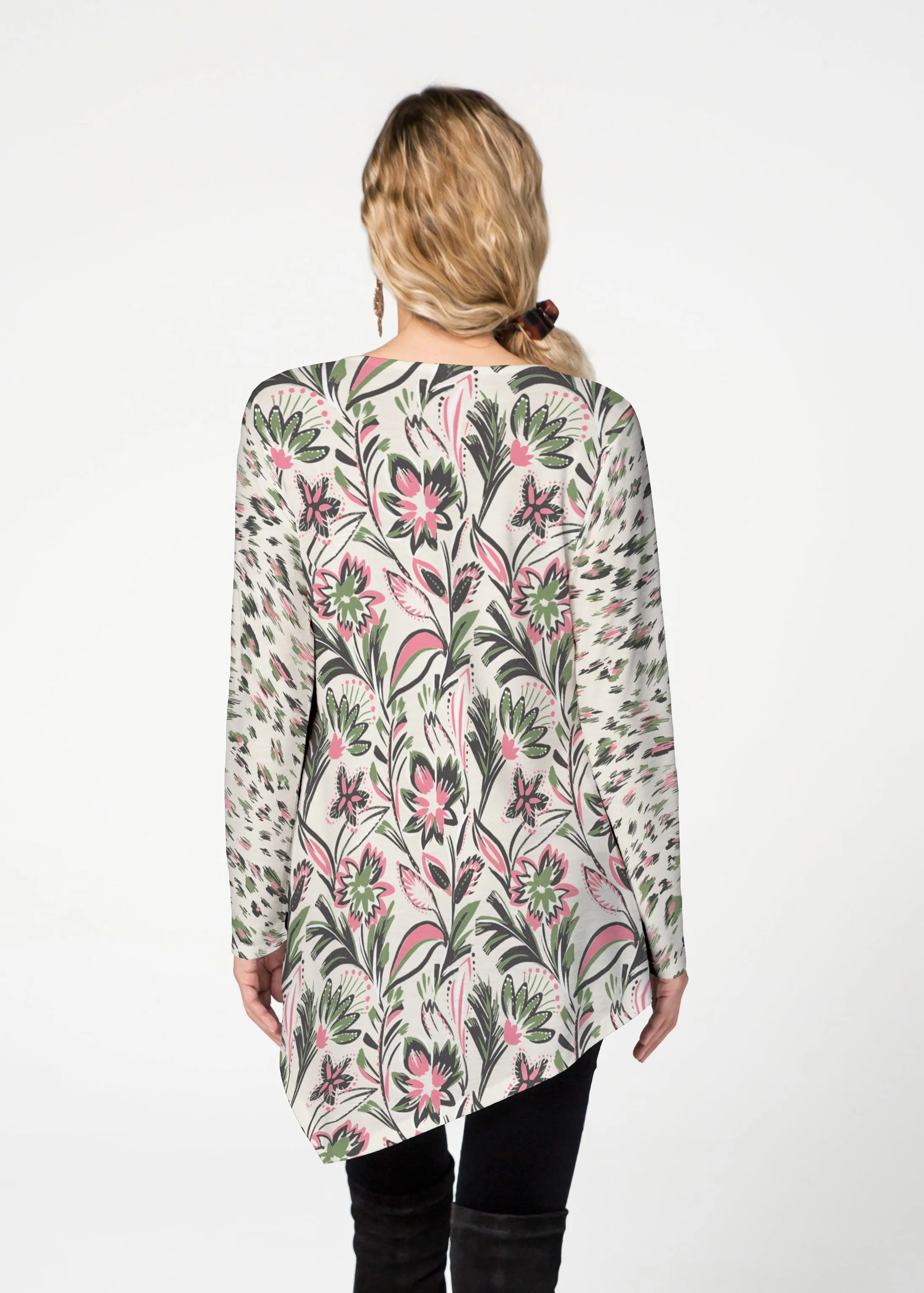 Leopard Bouquet (8019) ~ Asymmetrical French Terry Tunic
