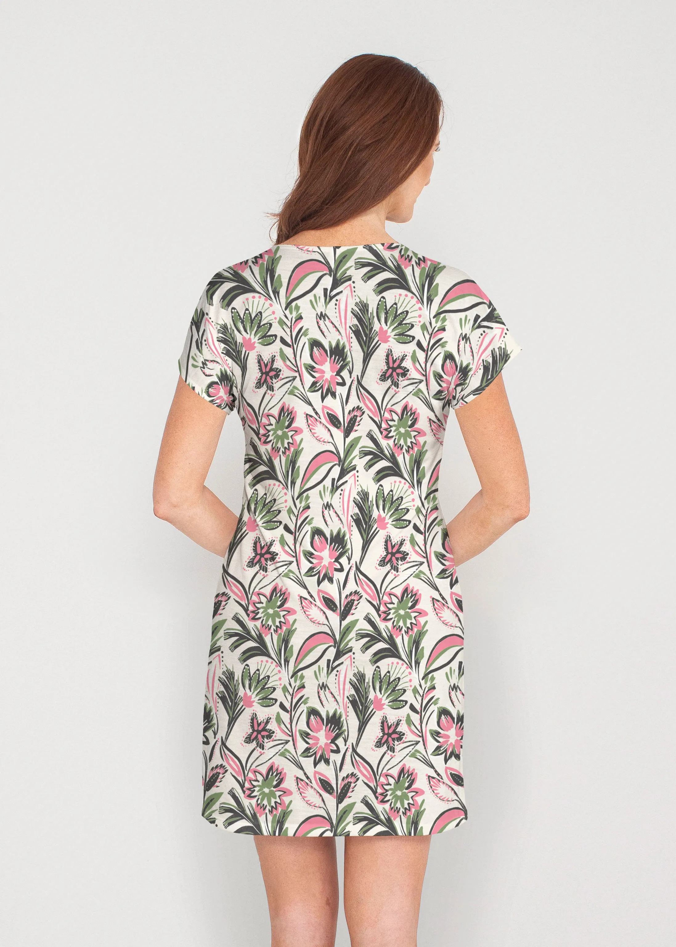 Leopard Bouquet (8019) ~ French Terry Short Sleeve Crew Dress