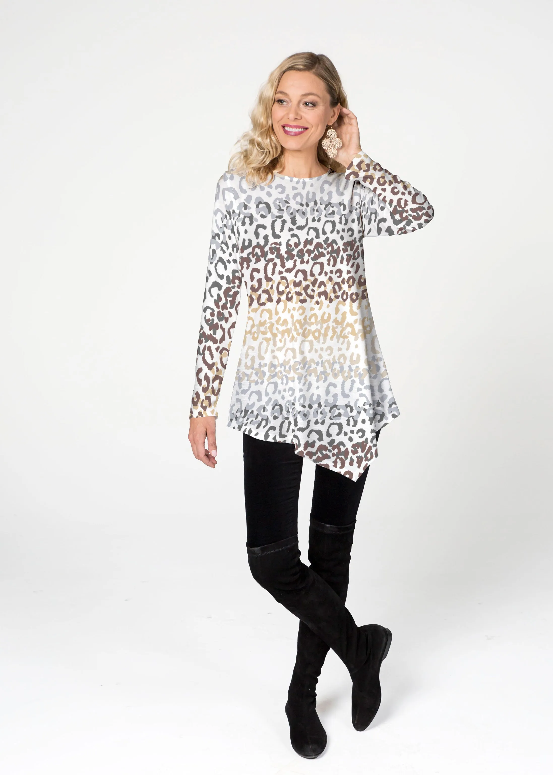 Leopard Ombre (7845) ~ Asymmetrical French Terrry Tunic