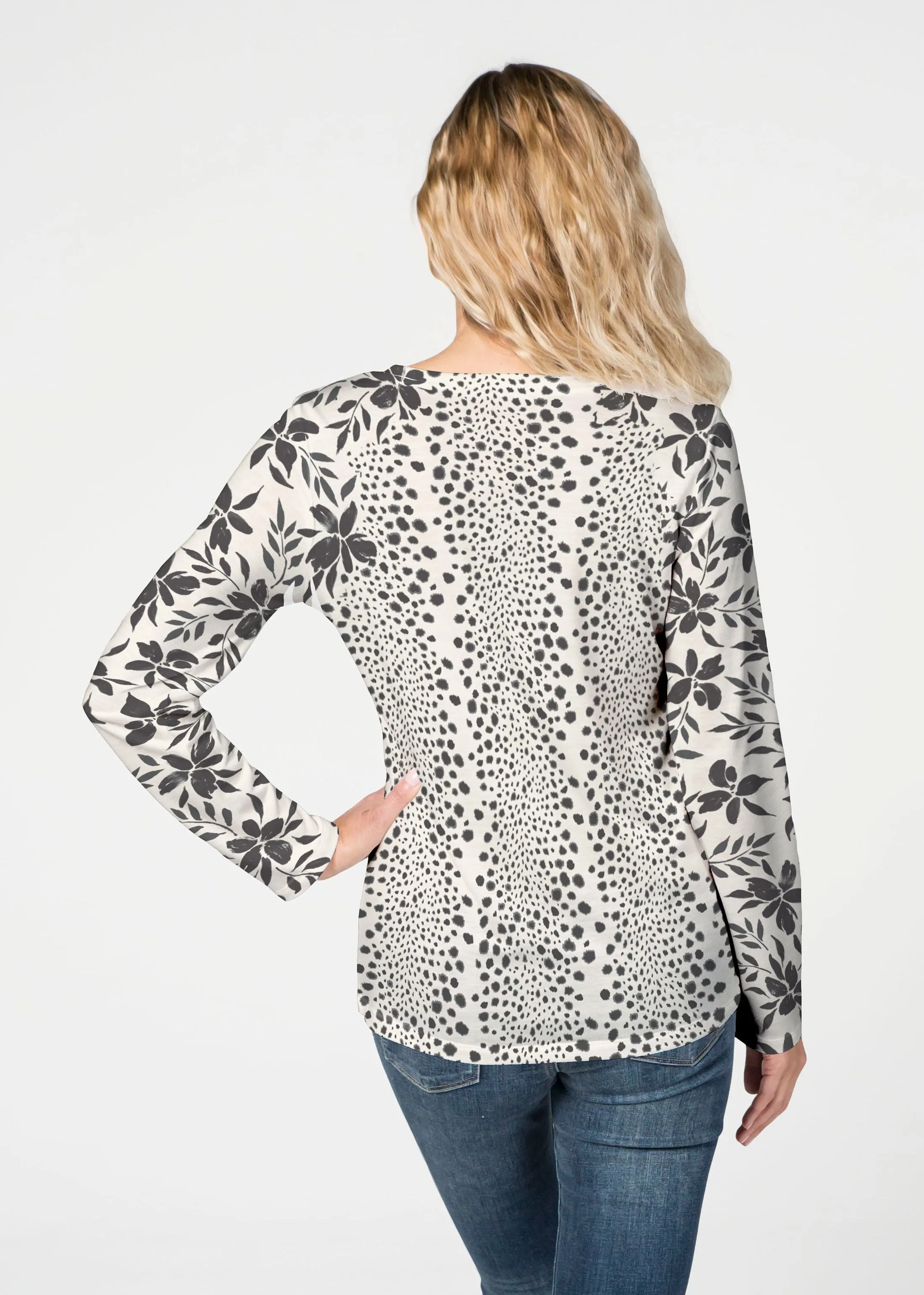 Leopard Rose (8018) ~ French Terry V-neck Top