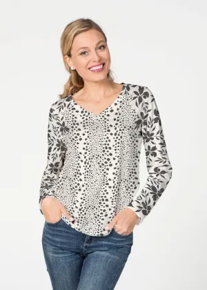 Leopard Rose (8018) ~ French Terry V-neck Top