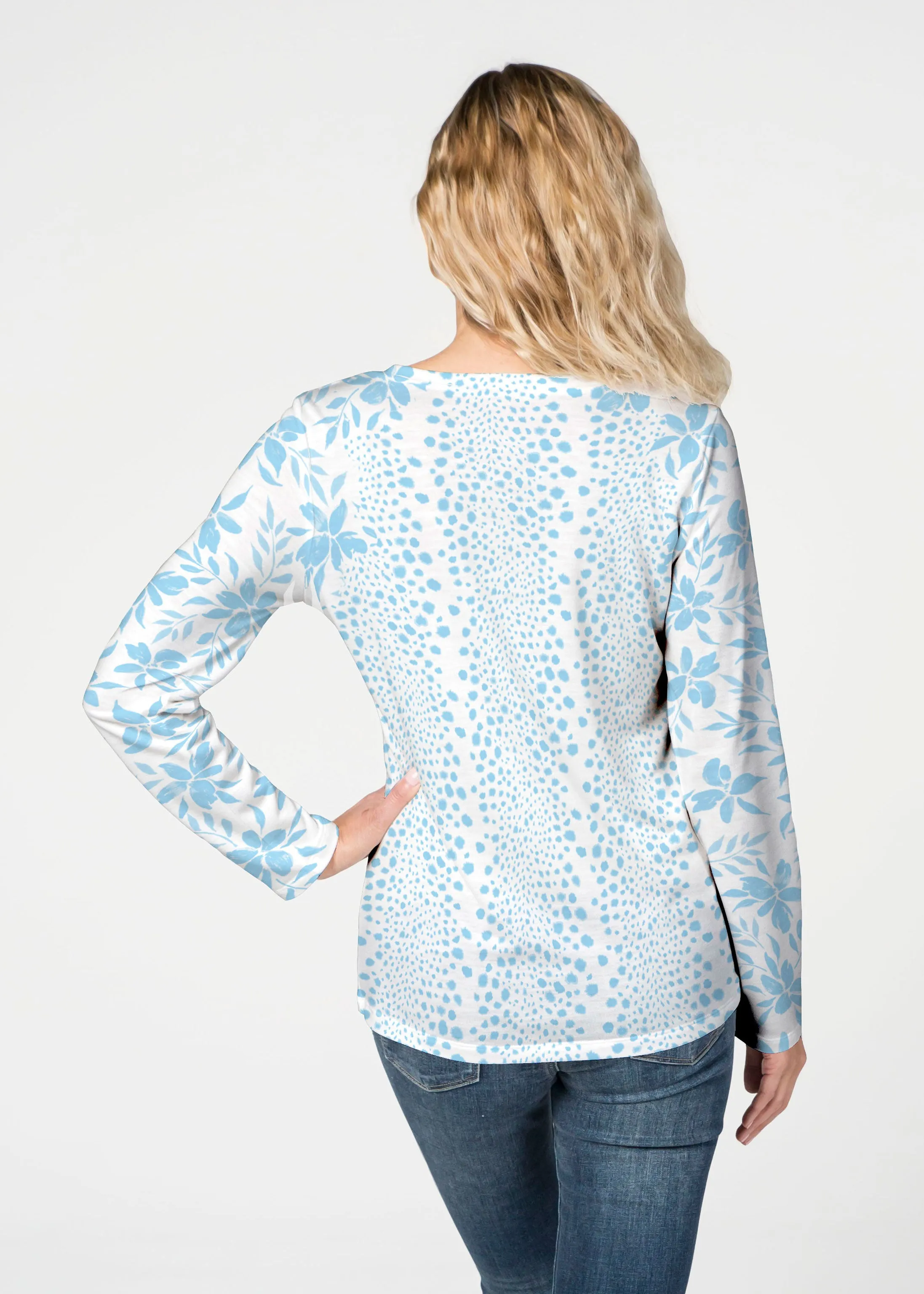 Leopard Rose Aqua (8028) ~ French Terry V-neck Top