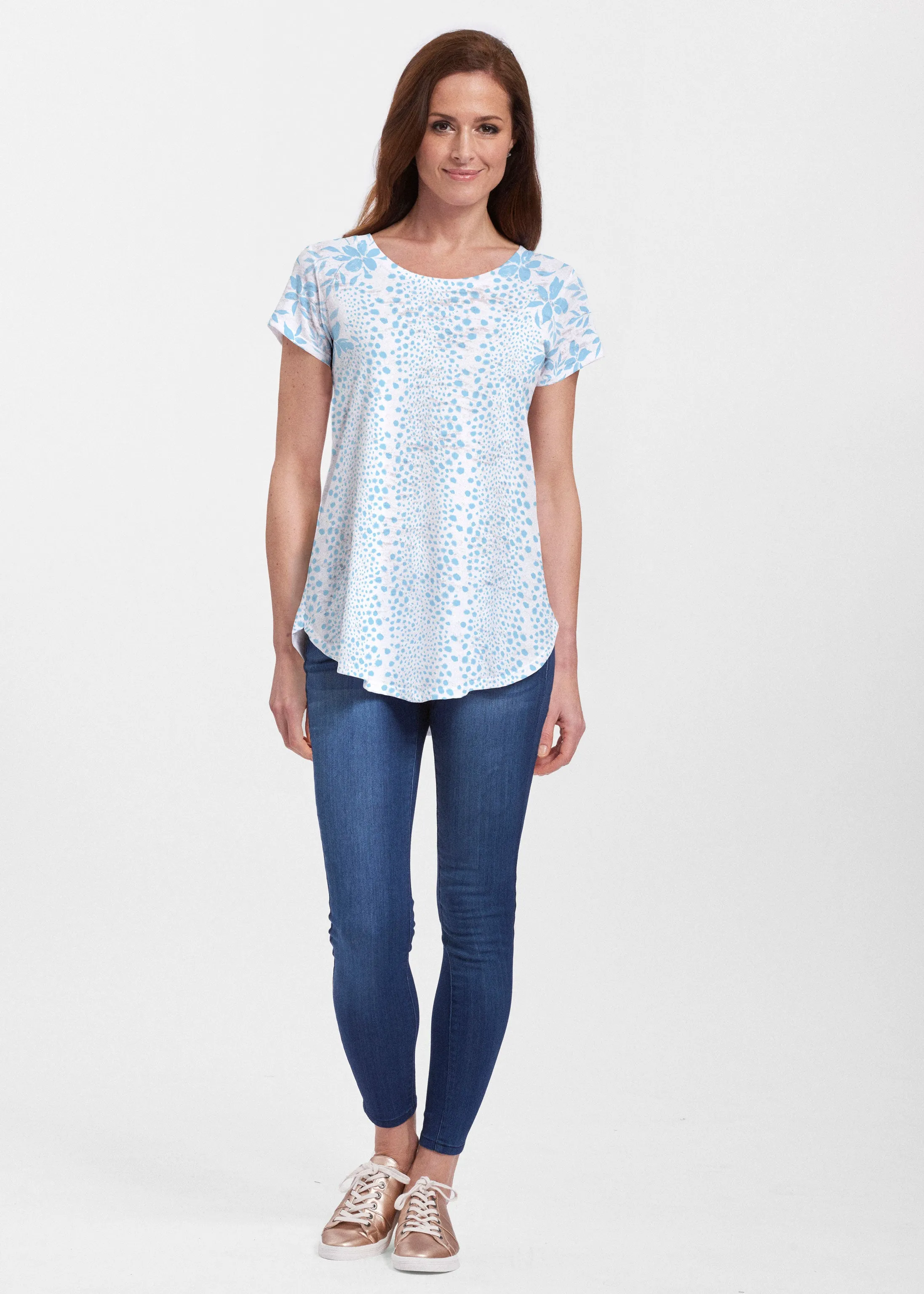 Leopard Rose Aqua (8028) ~ Short Sleeve Scoop Neck Flowy Tunic