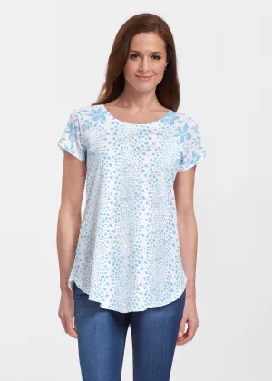 Leopard Rose Aqua (8028) ~ Short Sleeve Scoop Neck Flowy Tunic