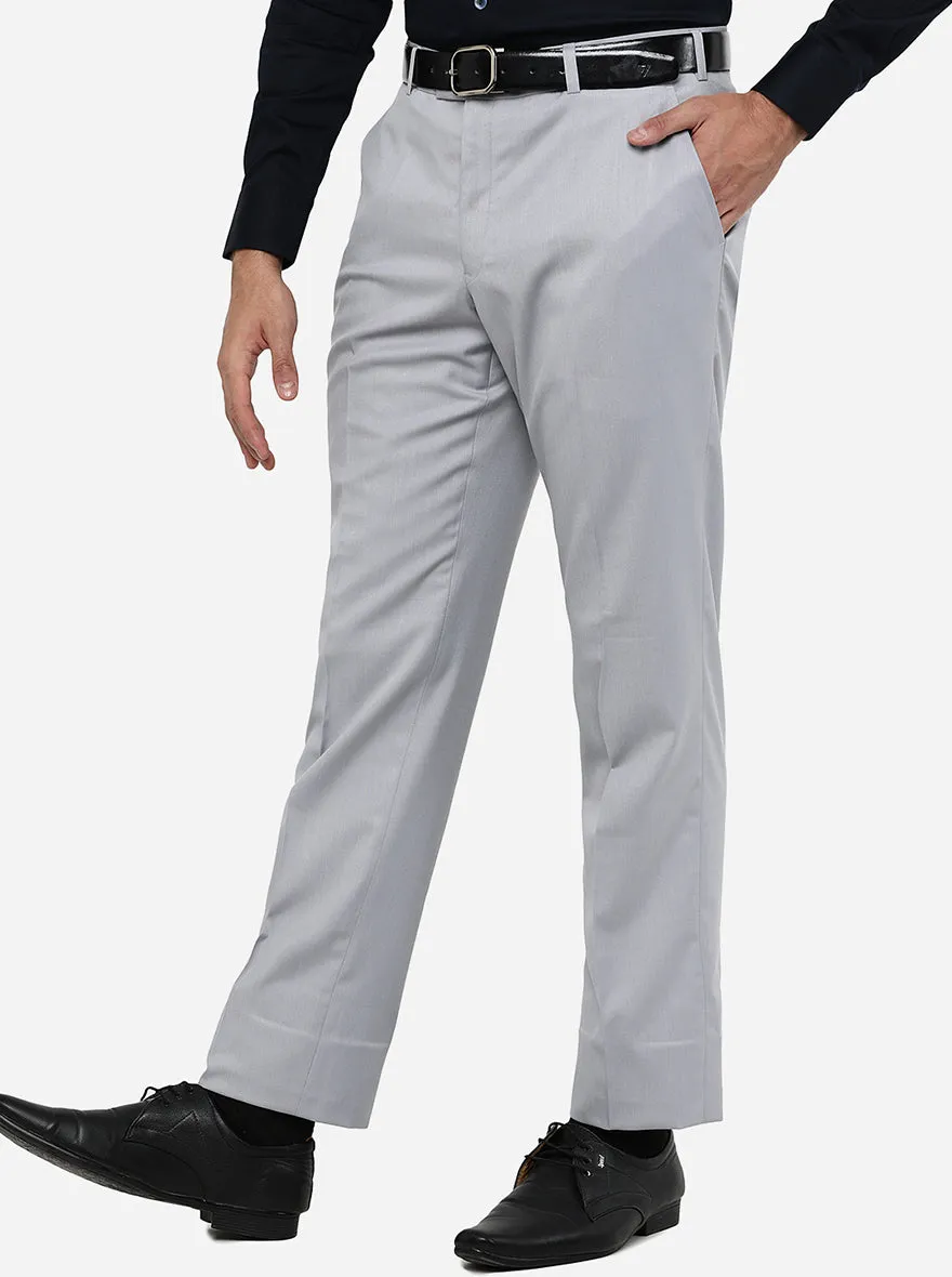 Light Grey Solid Classic Fit Formal Trouser | JadeBlue