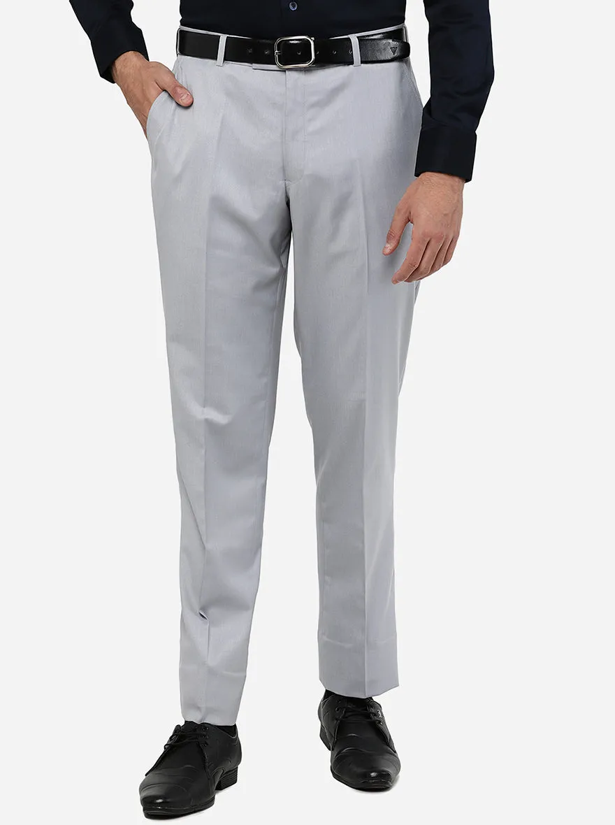 Light Grey Solid Classic Fit Formal Trouser | JadeBlue