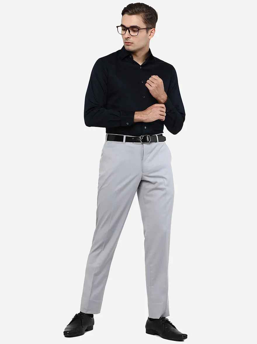 Light Grey Solid Classic Fit Formal Trouser | JadeBlue