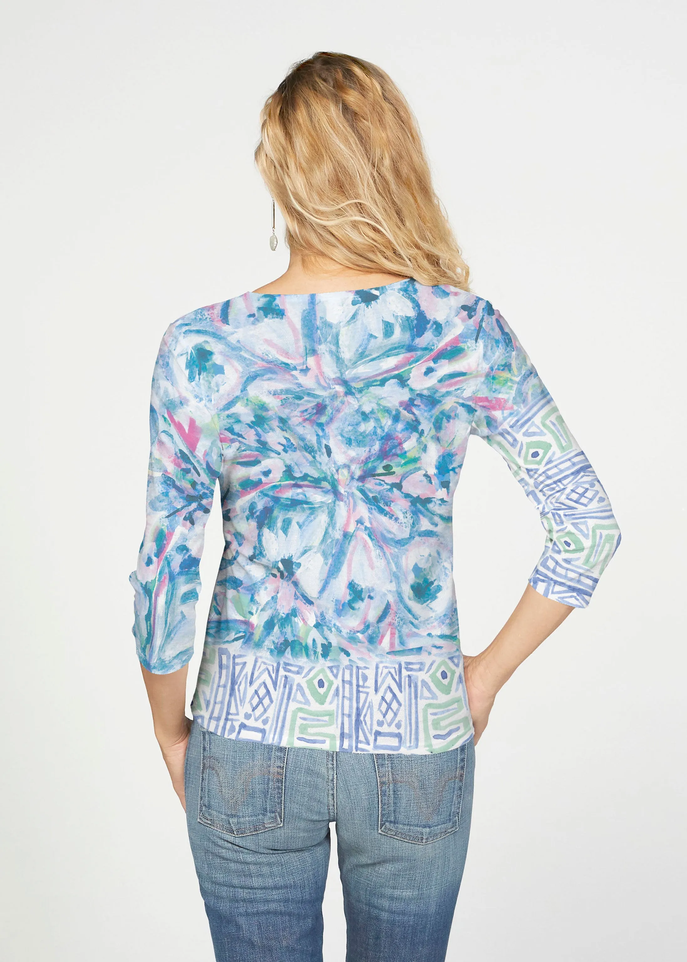 Lilly (17234) ~ French Terry Tie 3/4 Sleeve Top