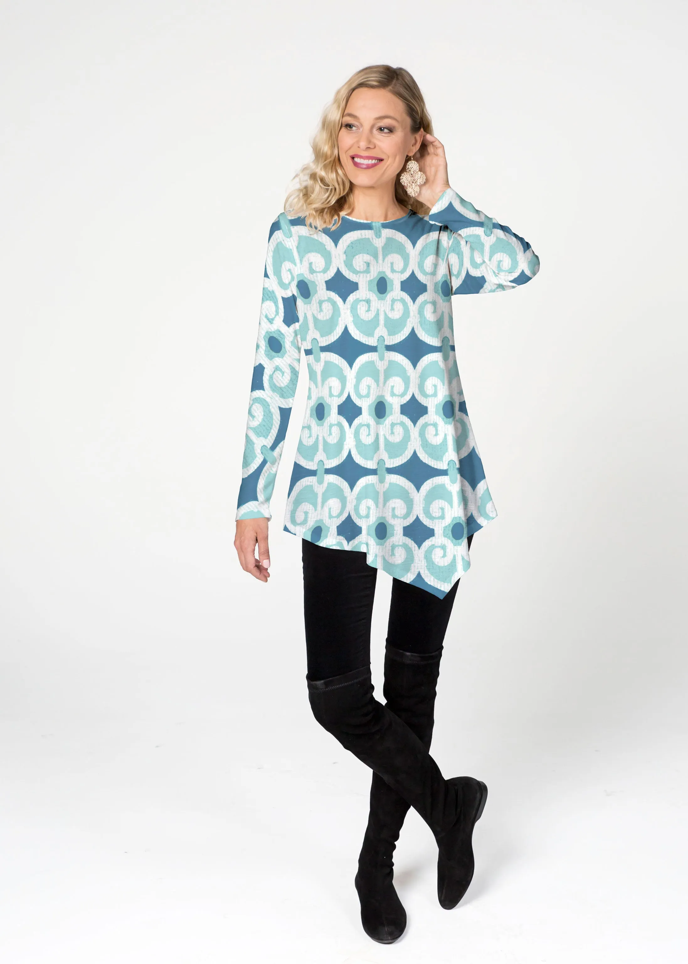 Links Navy Aqua (8133) ~ Asymmetrical French Terry Tunic
