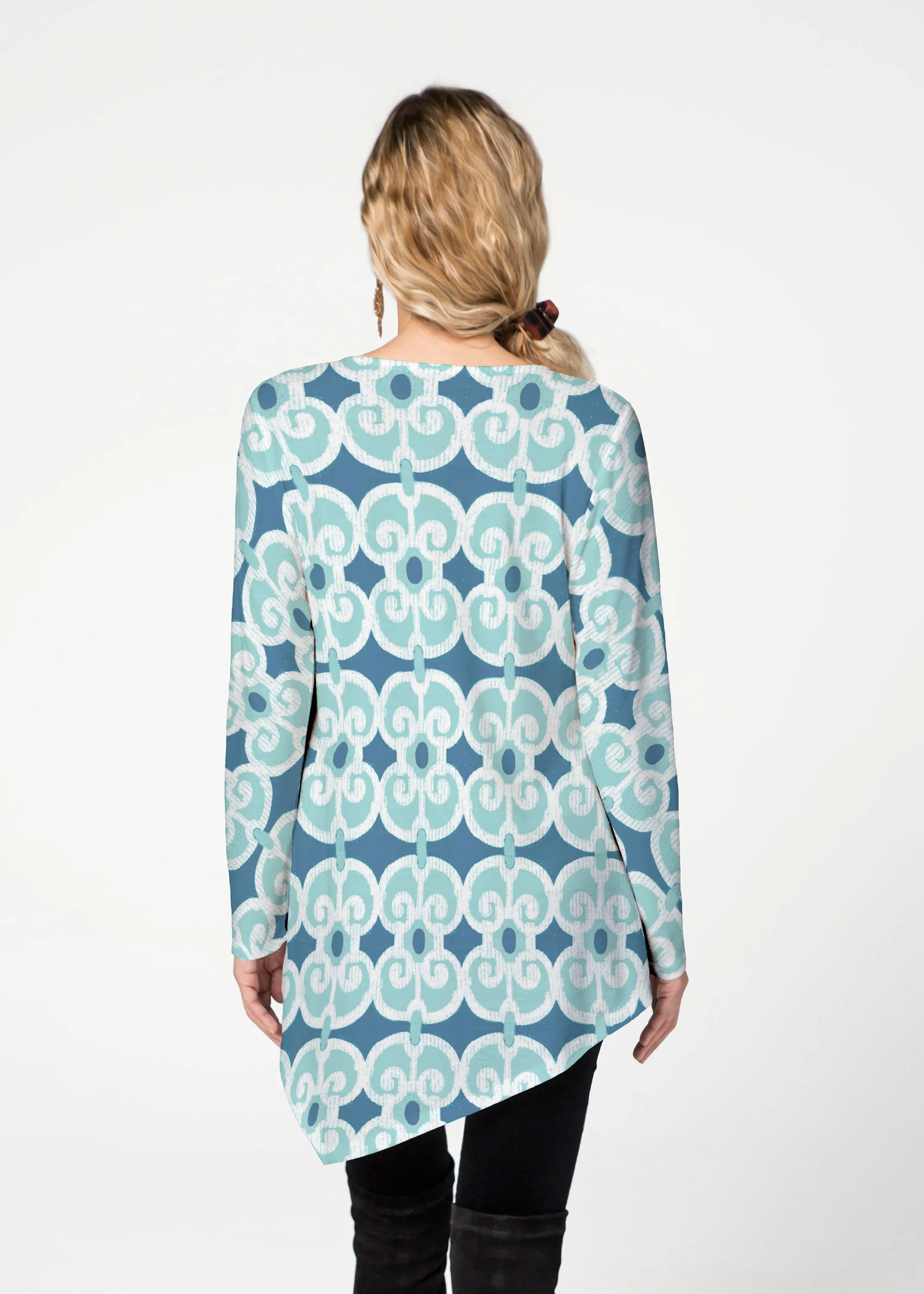 Links Navy Aqua (8133) ~ Asymmetrical French Terry Tunic