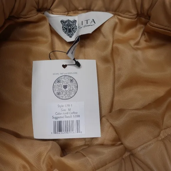 Lita By Ciara Lamb Leather wide leg Short Drawstring size Medium NWT MRSP $398