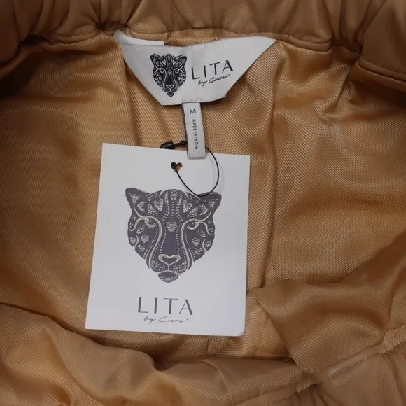 Lita By Ciara Lamb Leather wide leg Short Drawstring size Medium NWT MRSP $398