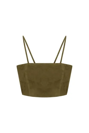 Livy Metis Suede Leather Bra - Khaki