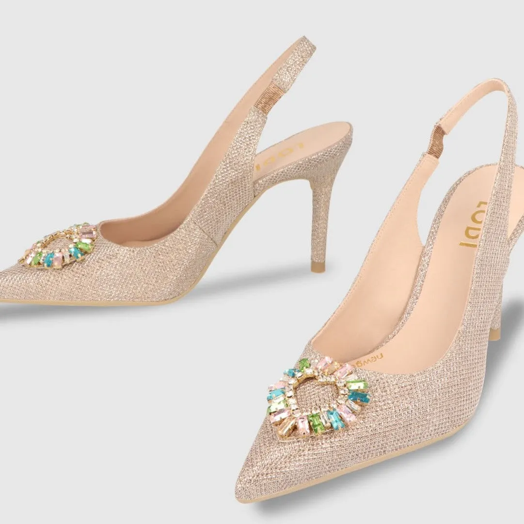 Lodi Soficor Sling Back Stiletto Shoes - Gold