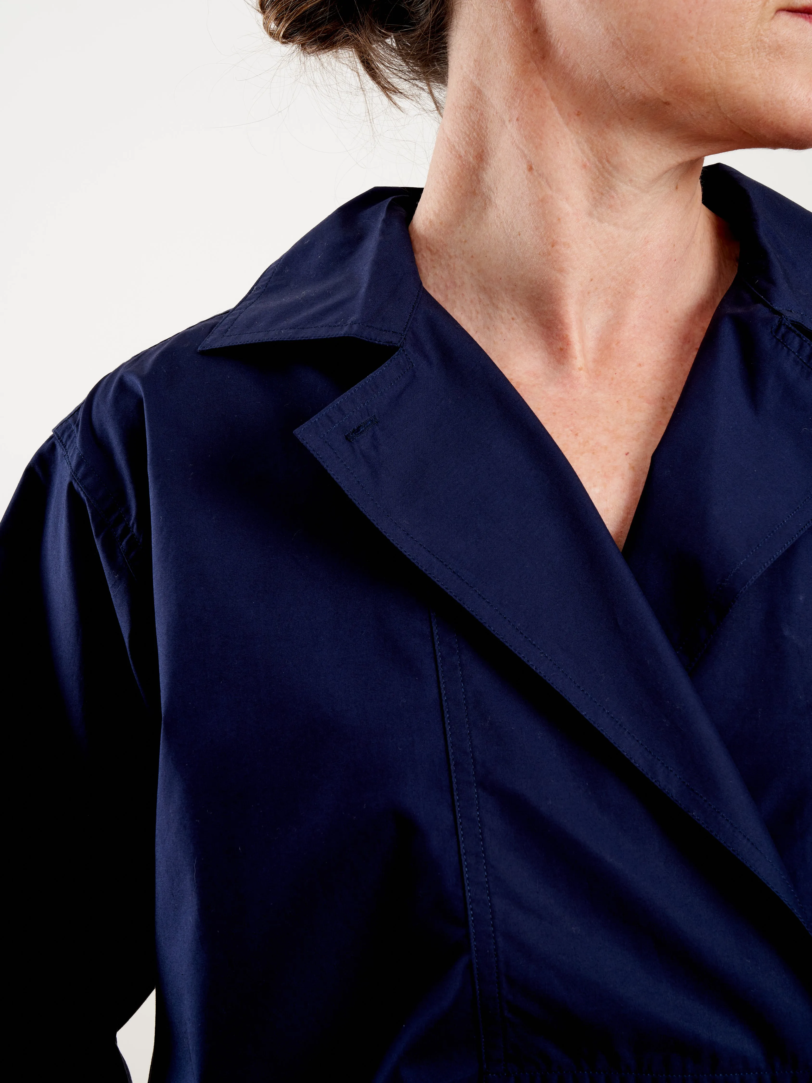 long sleeve top with collar and front flap - woven blue marine