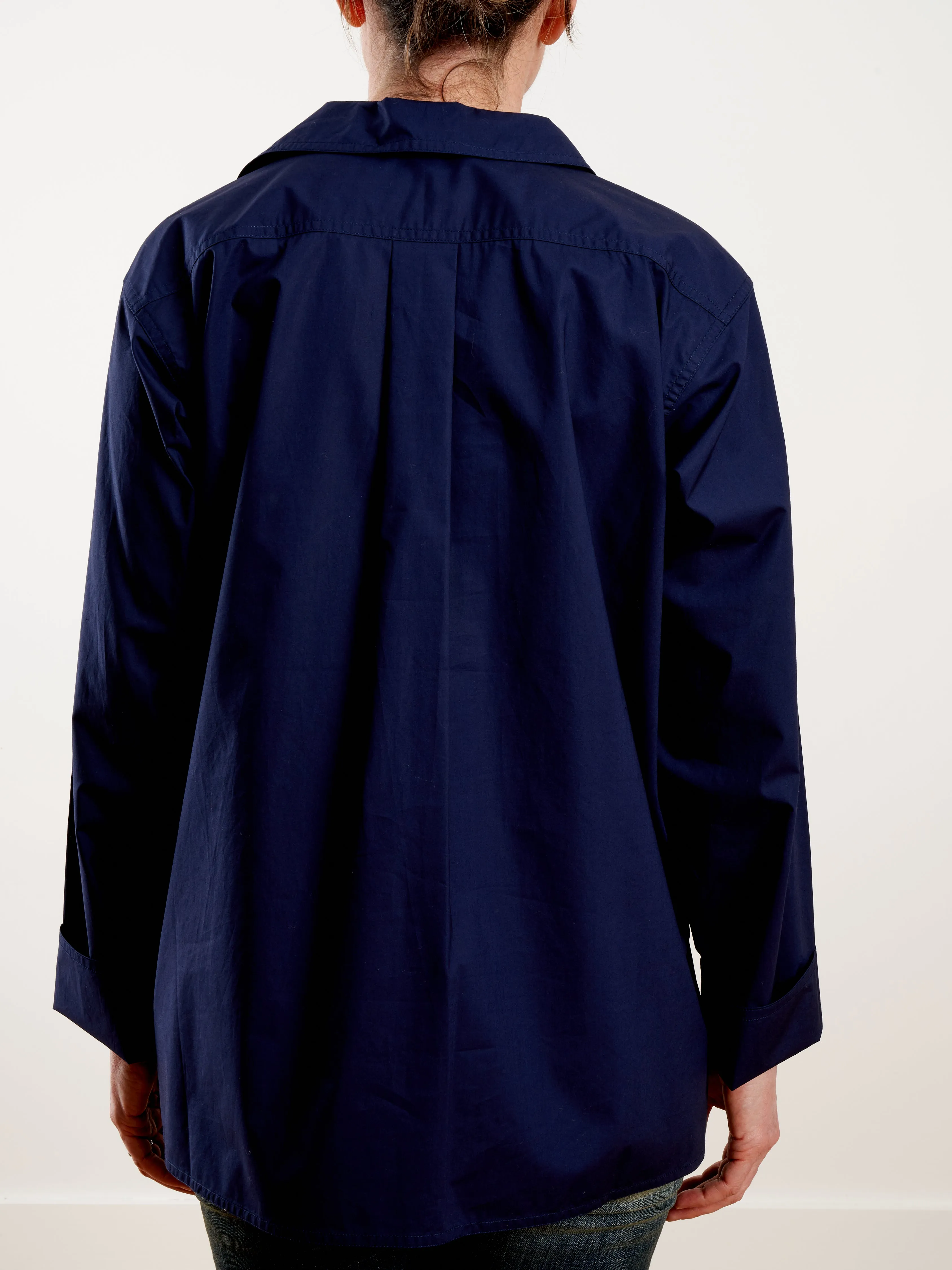 long sleeve top with collar and front flap - woven blue marine