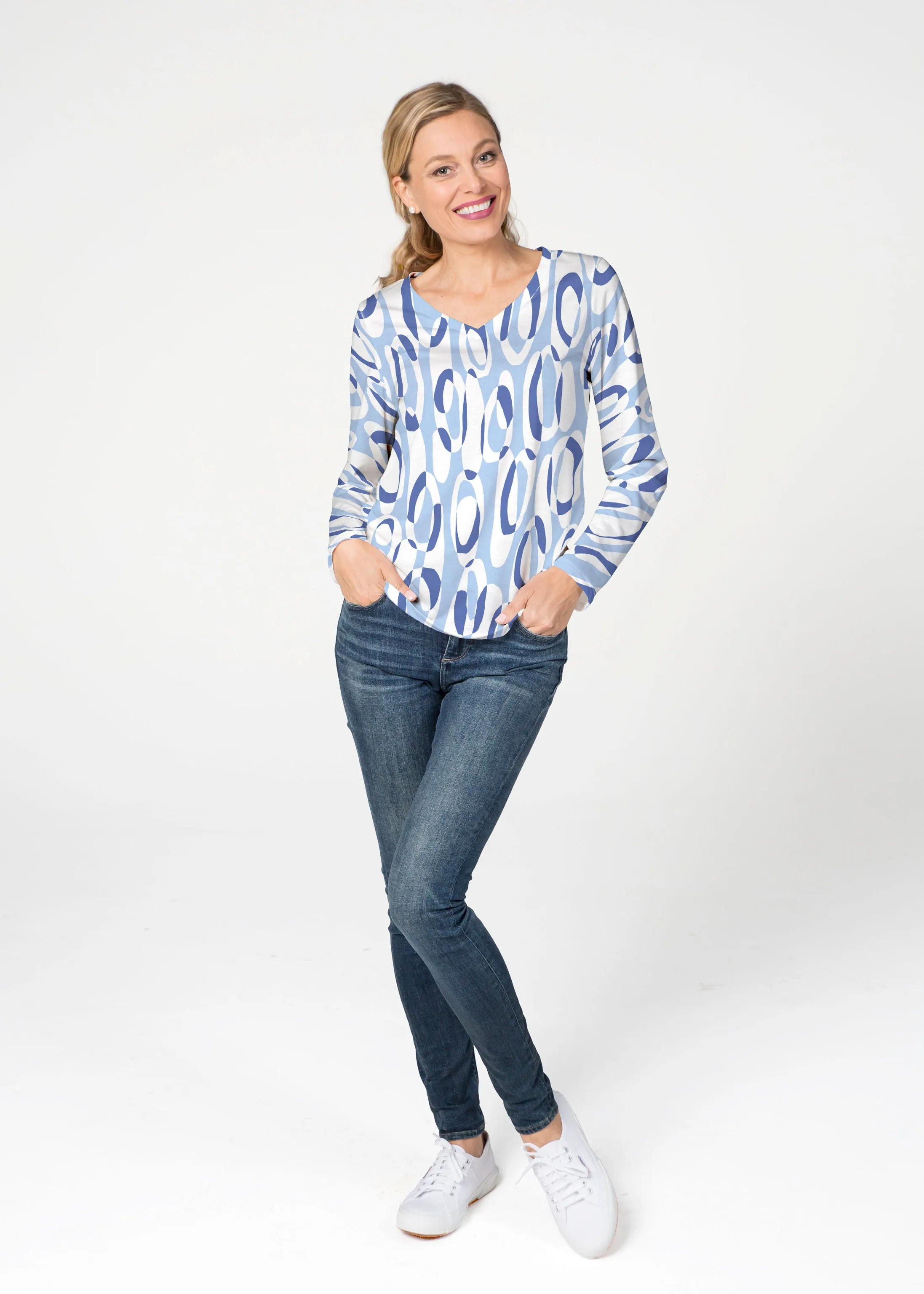 Loop ta Loop Blue (8086) ~ French Terry V-neck Top