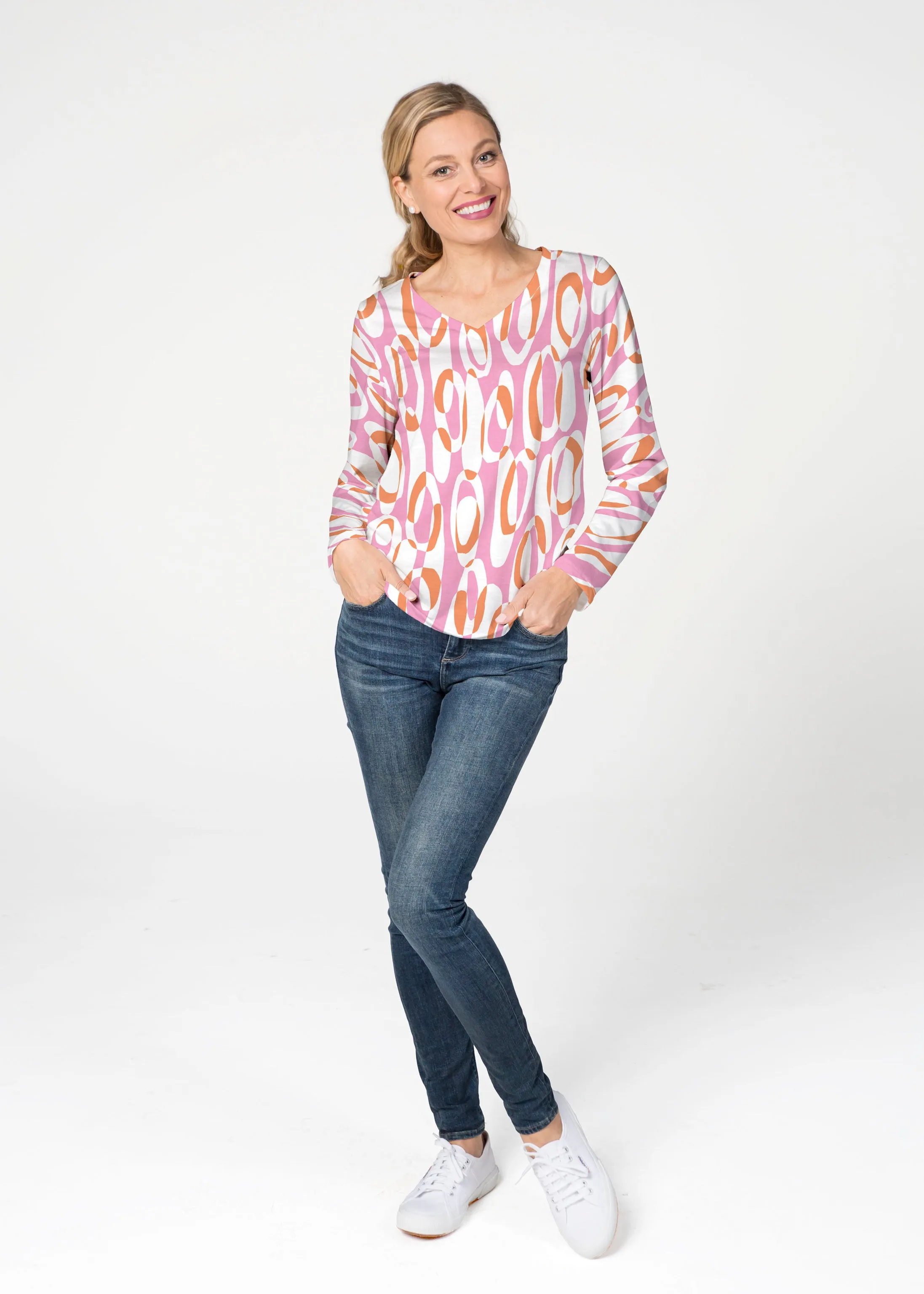 Loop ta Loop Pink (8085) ~ French Terry V-neck Top