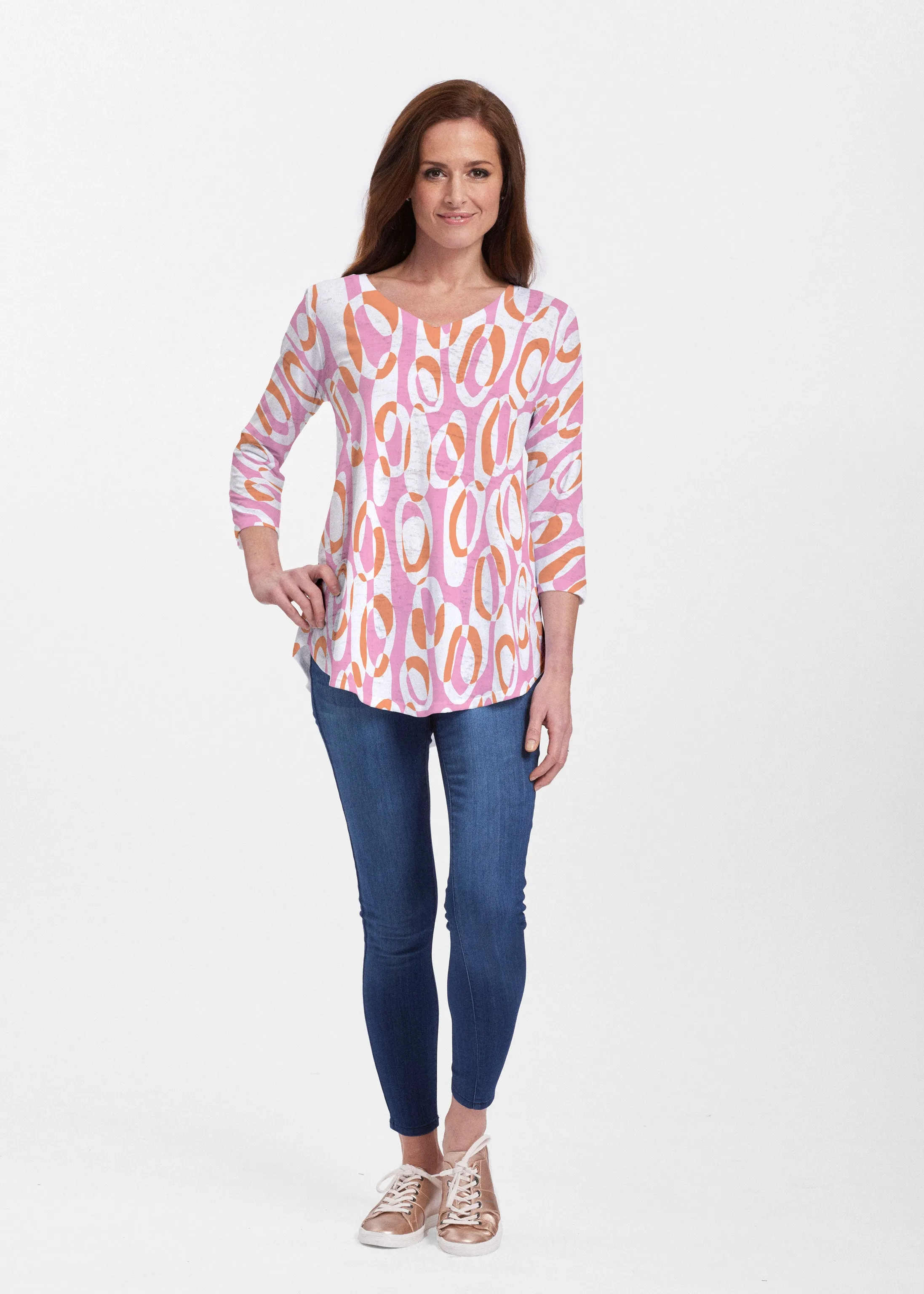 Loop ta Loop Pink (8085) ~ V-neck Flowy Tunic
