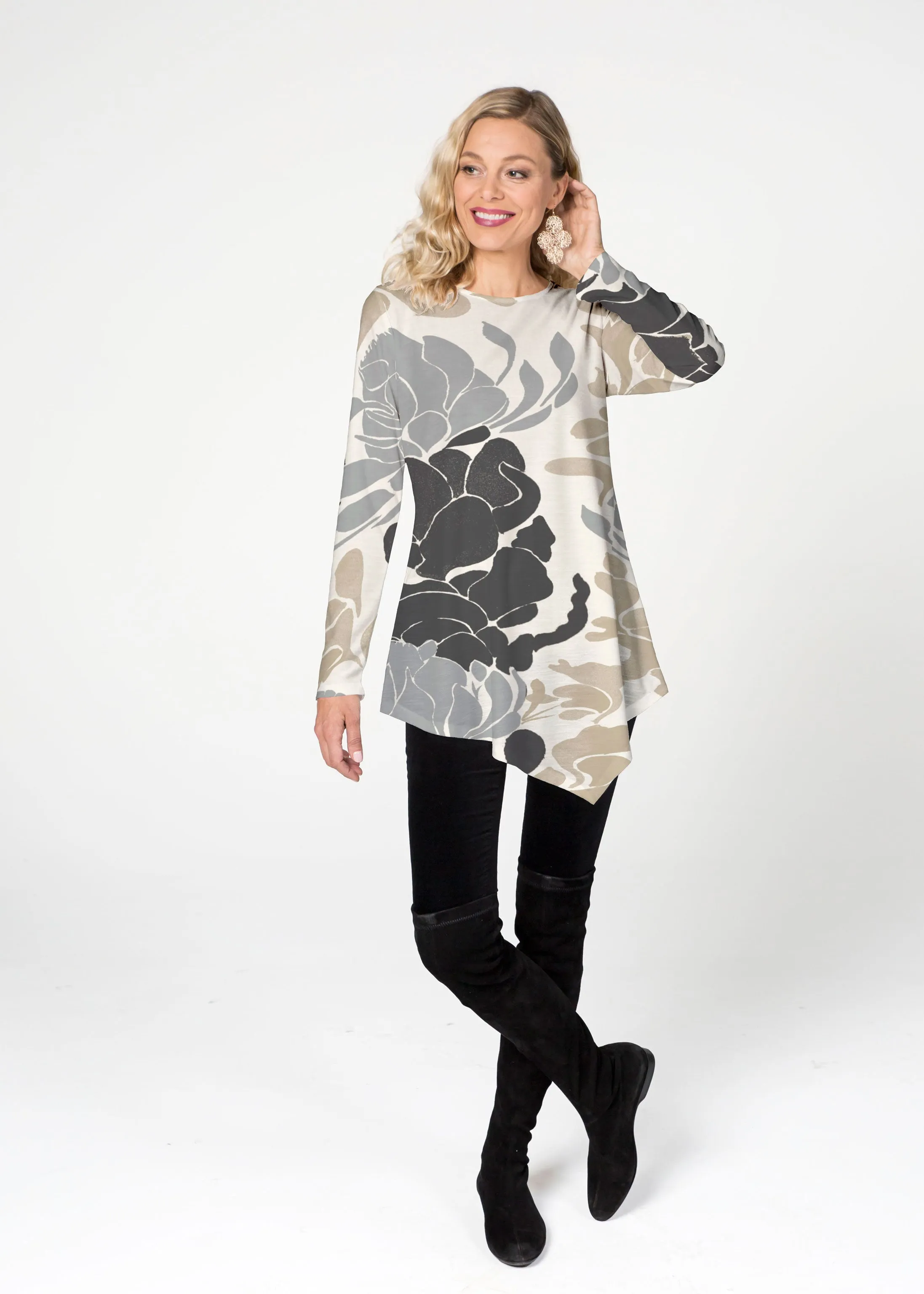 Lotus Grey (23057) ~ Asymmetrical French Terry Tunic
