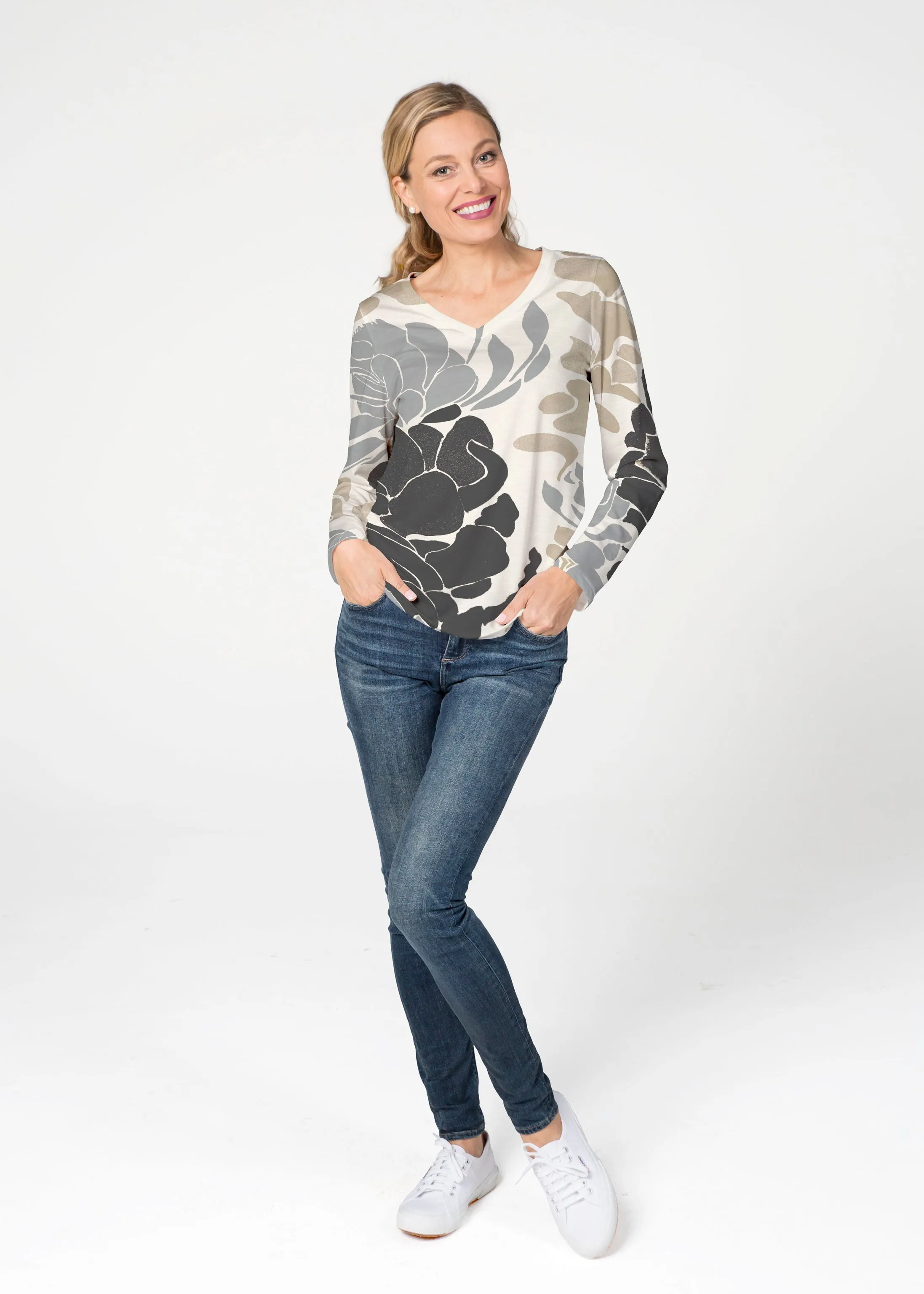 Lotus Grey (23057) ~ French Terry V-neck Top