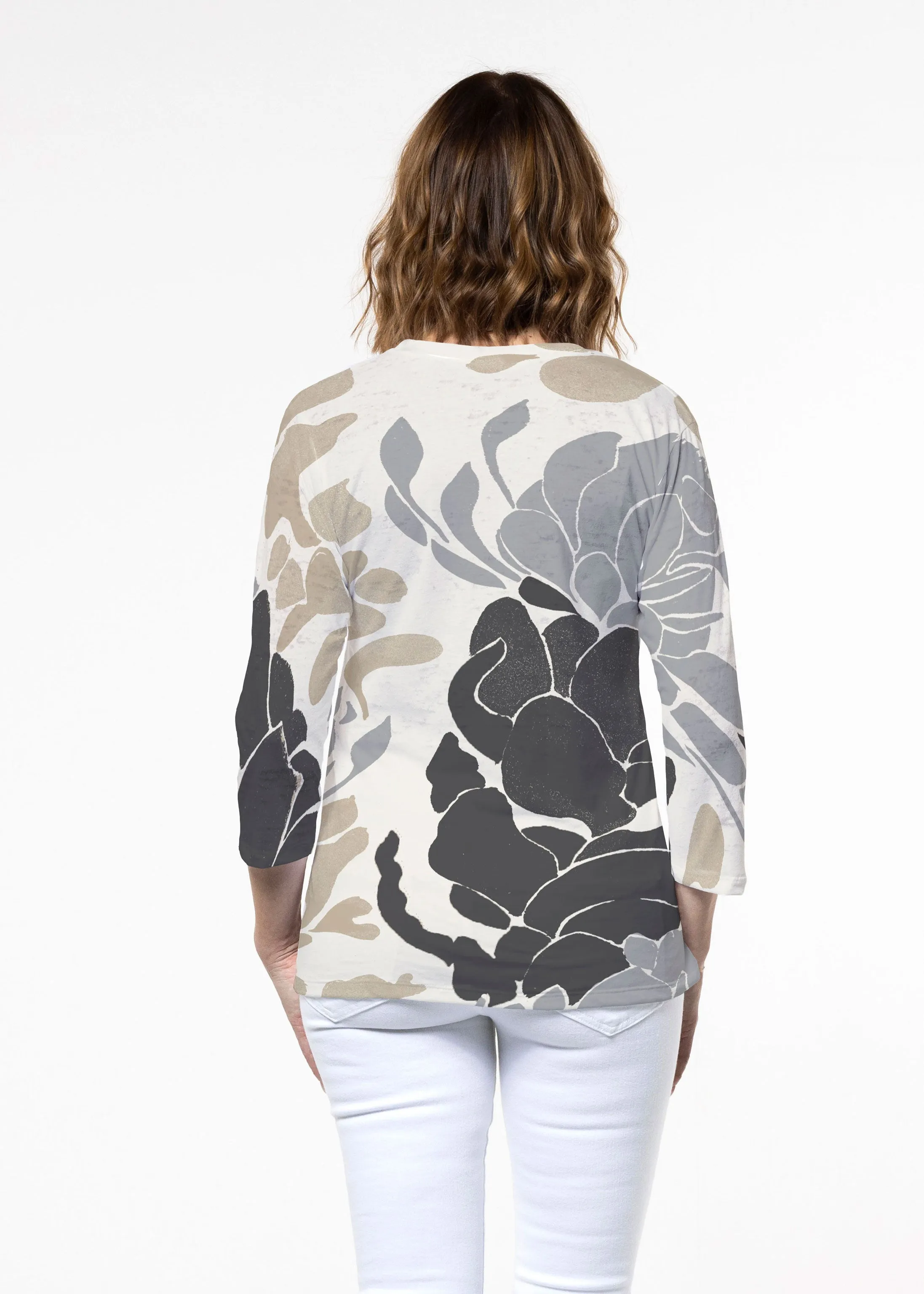 Lotus Grey (23057) ~ Signature 3/4 Sleeve Crew Neck Top