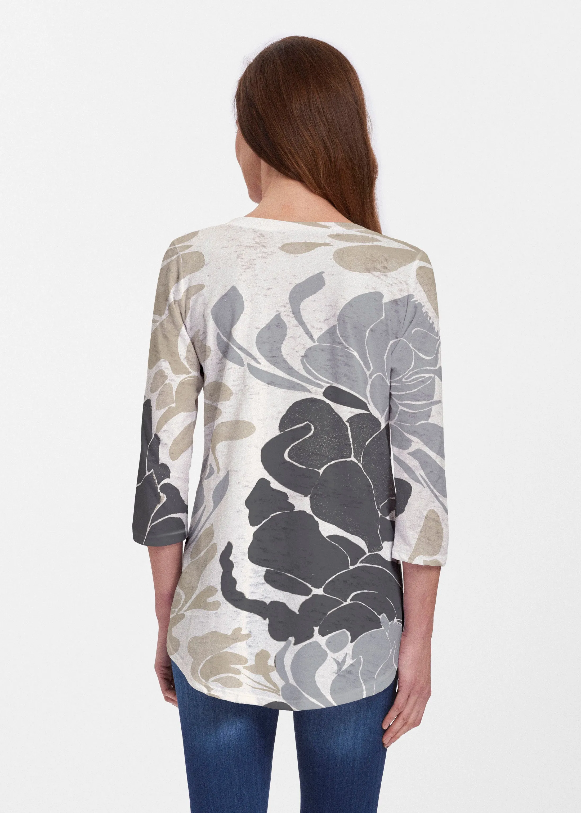 Lotus Grey (23057) ~ V-neck Flowy Tunic