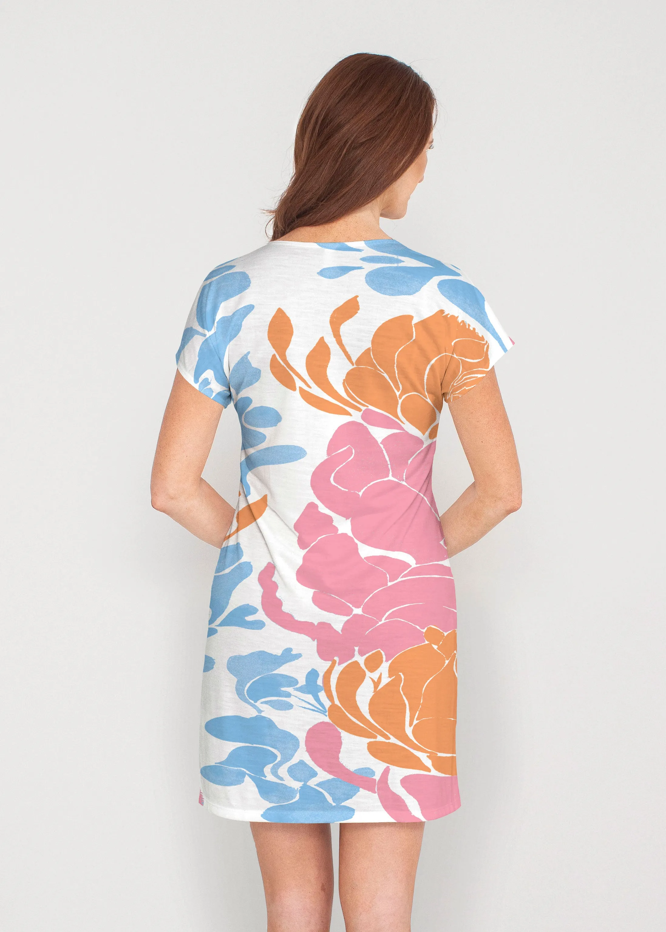 Lotus Pink/Orange (23058) ~ French Terry Short Sleeve Crew Dress