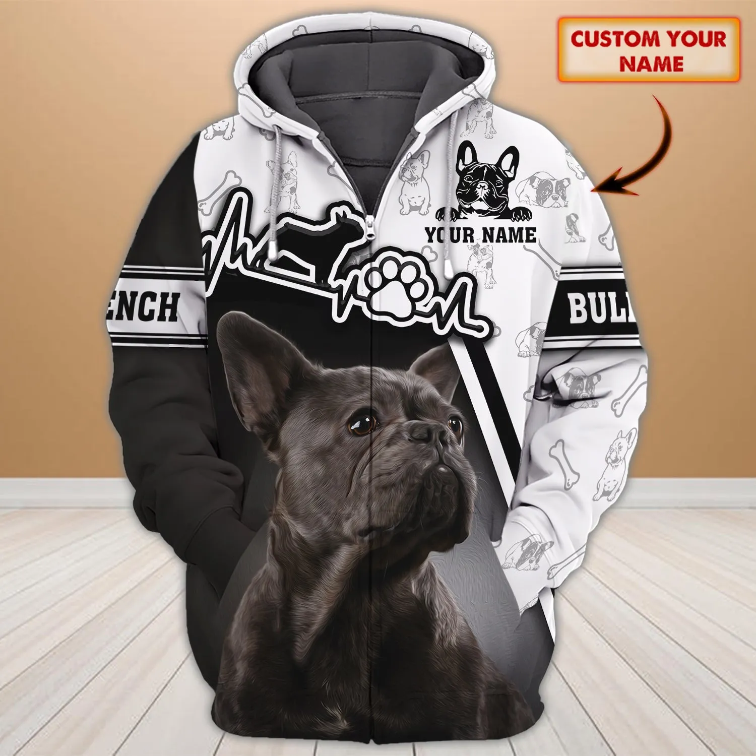 Love French Bulldog - Personalized Name 3D Zipper Hoodie 186 - Nvc97