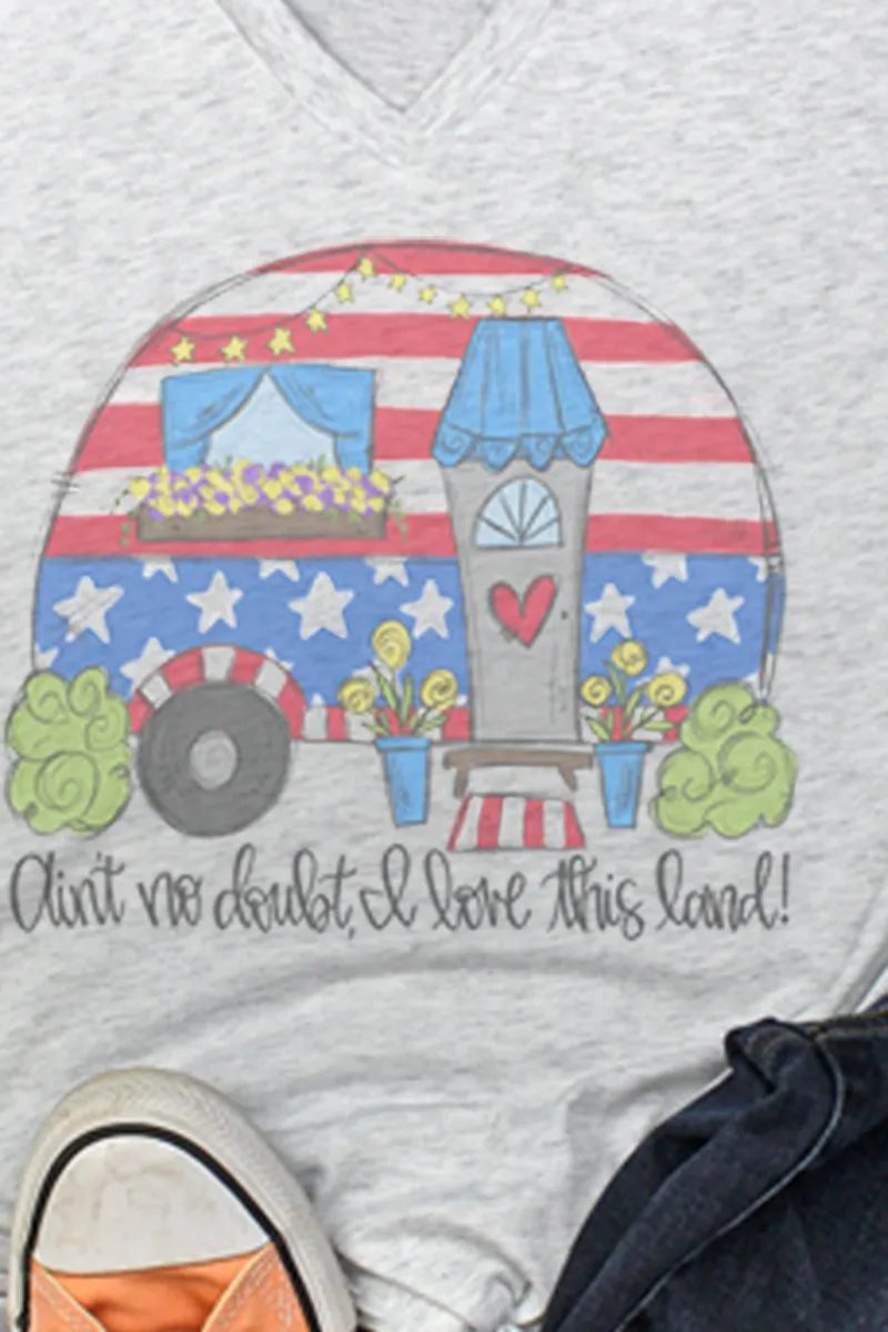Love This Land Patriotic Camper Tri-Blend V Neck Tee