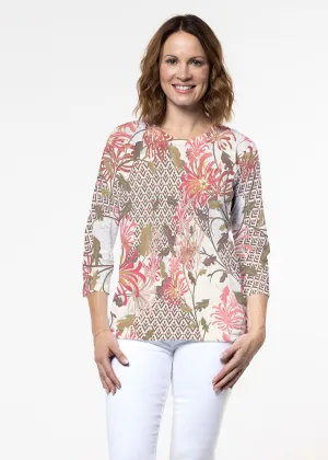 Lucia Chocolate (8129) ~ Signature 3/4 Sleeve Crew Neck Top