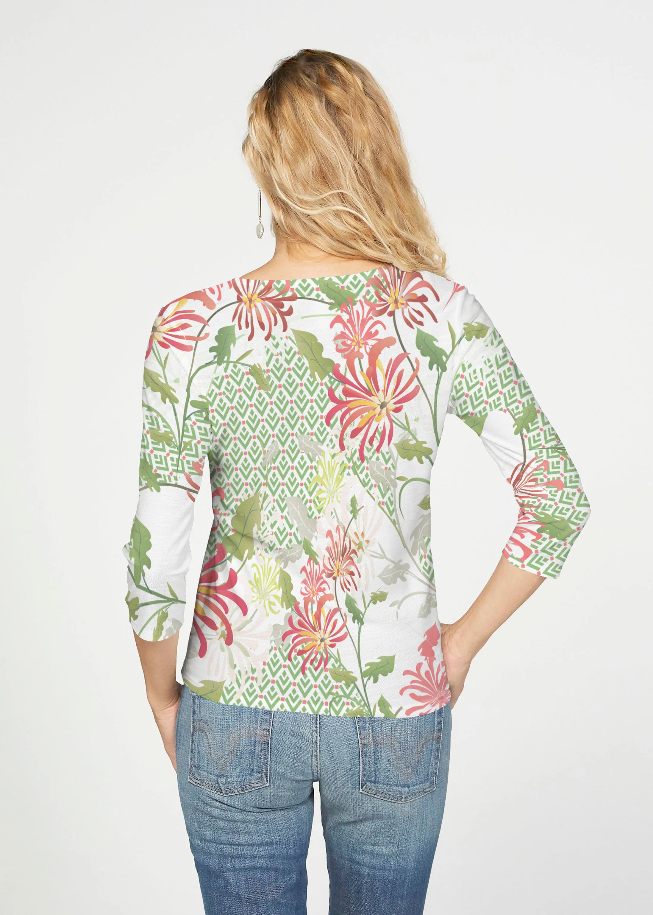 Lucia Green (8089) ~ French Terry Tie 3/4 Sleeve Top