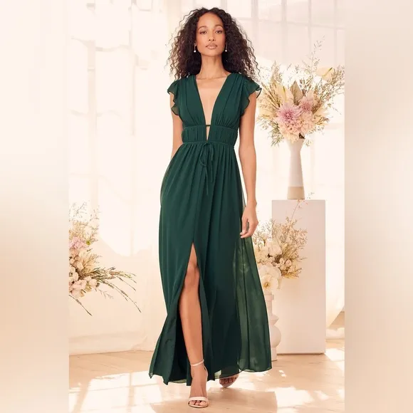 Lulus I'm All Yours Emerald Green Ruffled Maxi Dress