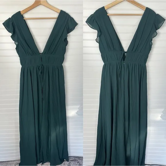 Lulus I'm All Yours Emerald Green Ruffled Maxi Dress