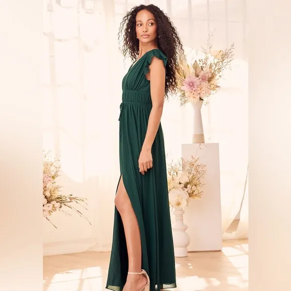 Lulus I'm All Yours Emerald Green Ruffled Maxi Dress