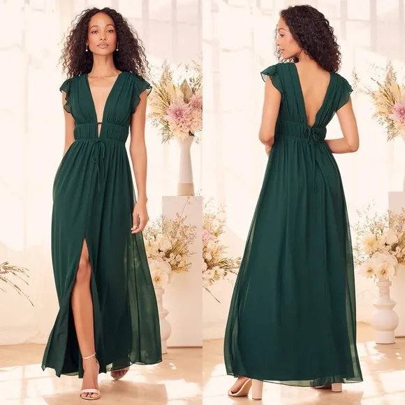 Lulus I'm All Yours Emerald Green Ruffled Maxi Dress