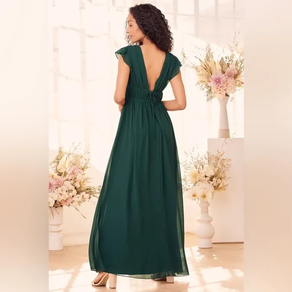 Lulus I'm All Yours Emerald Green Ruffled Maxi Dress