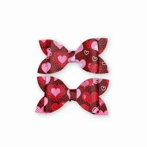 Luna - Burgundy Love Faux Leather Hair Bow Set