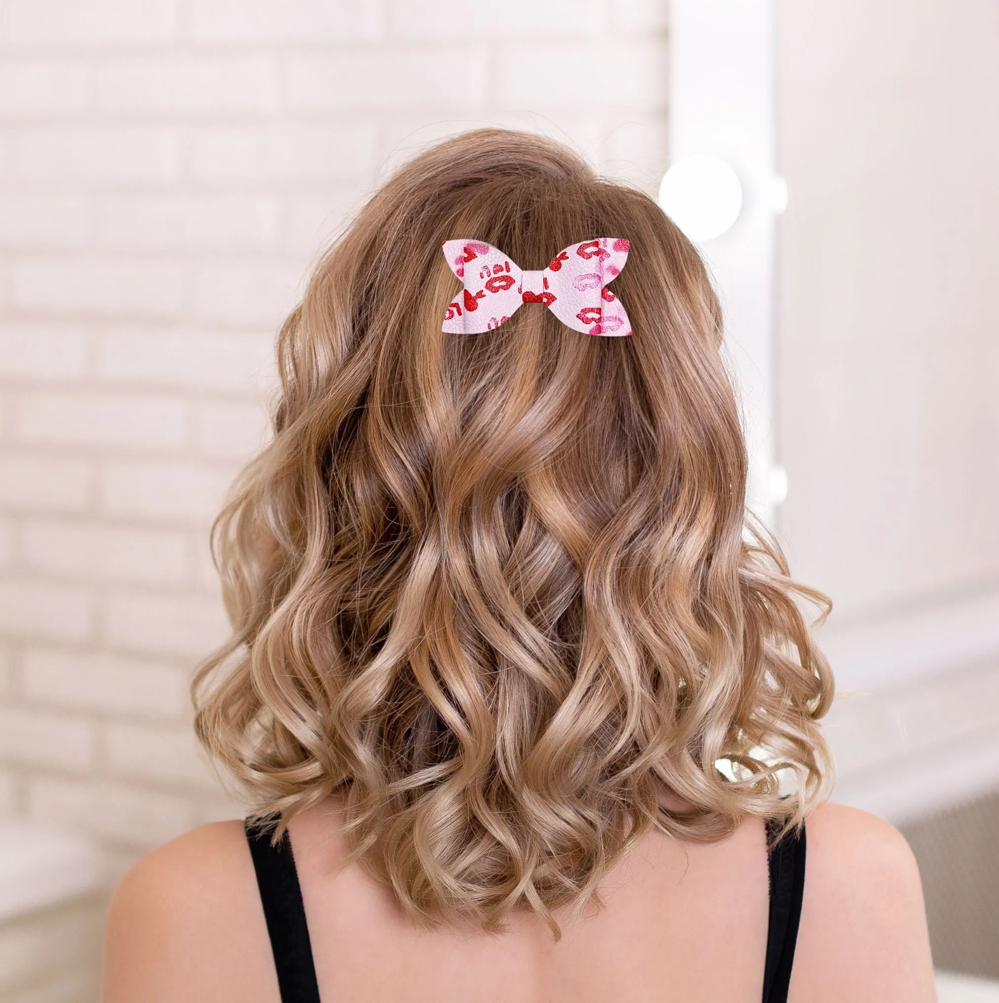 Luna - Pink & Red Kisses Faux Leather Hair Bow Set